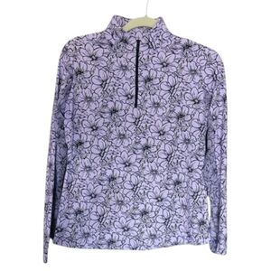 Womens IBKUL Long Sleeve Mock Neck Top Lavender Navy Athletic Wear Diana Print S